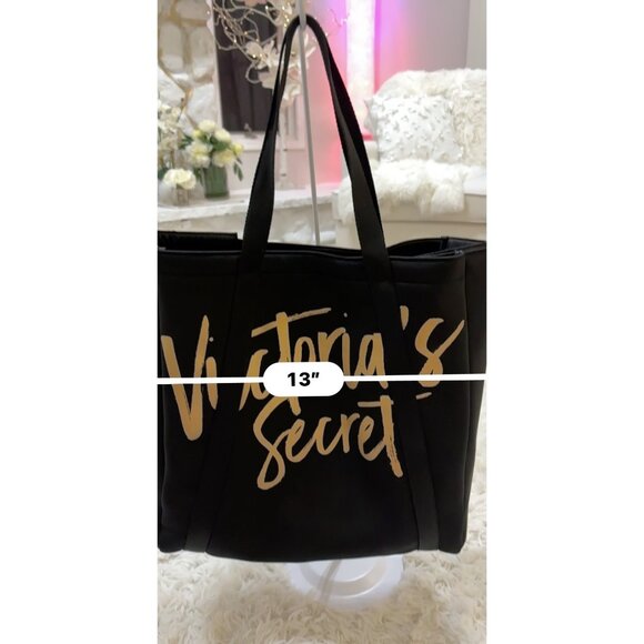 Victorias Secret Black Tote Wine Cooler Bag With Gold Script & Insulated Interio - Picture 11 of 12